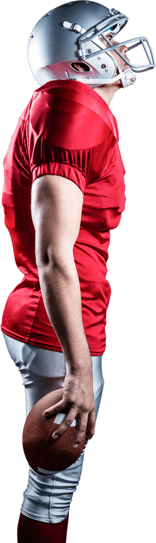 Transparent Side View of American Football Player Looking Up
