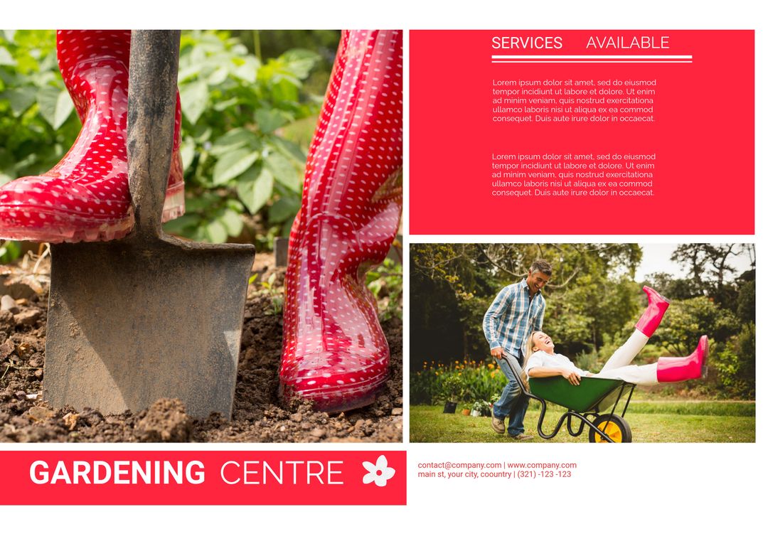 Joyful Family Gardening with Vibrant Red Boots and Playful Interaction
