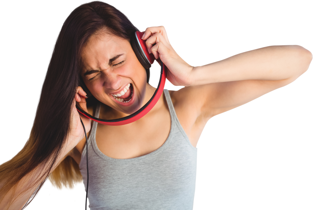 Transparent Energetic Woman Wearing Headphones and Shouting in Joy - Download Free Stock Images Pikwizard.com