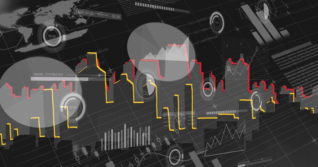 Digital Financial Data Overlaid on Urban Cityscape