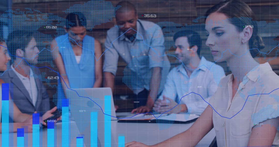 Diverse Team Analyzing Global Business Data in Modern Office