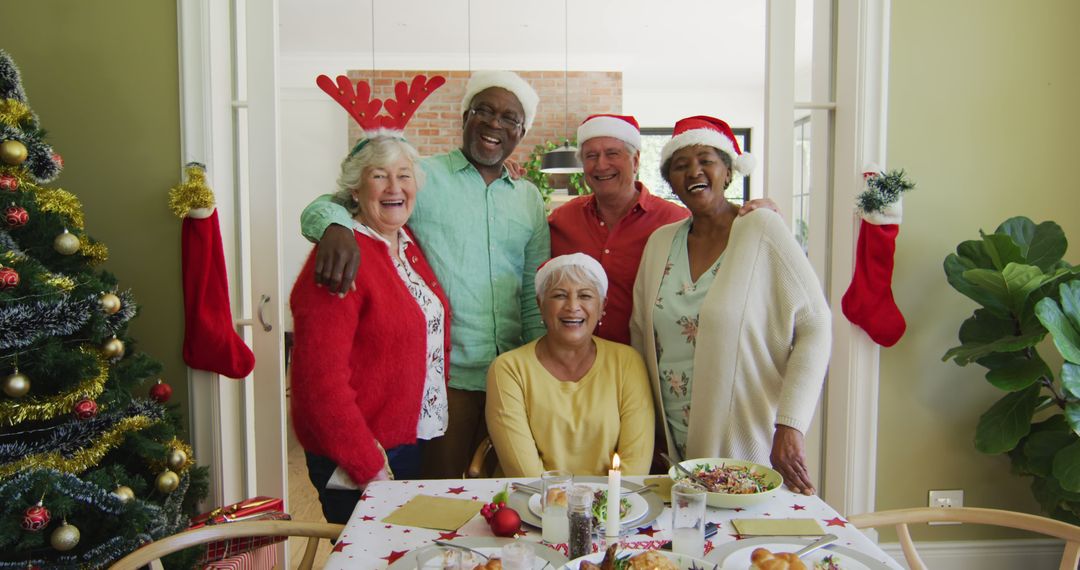 Happy Seniors Celebrating Christmas Dinner in Festive Home Decoration - Free Images, Stock Photos and Pictures on Pikwizard.com