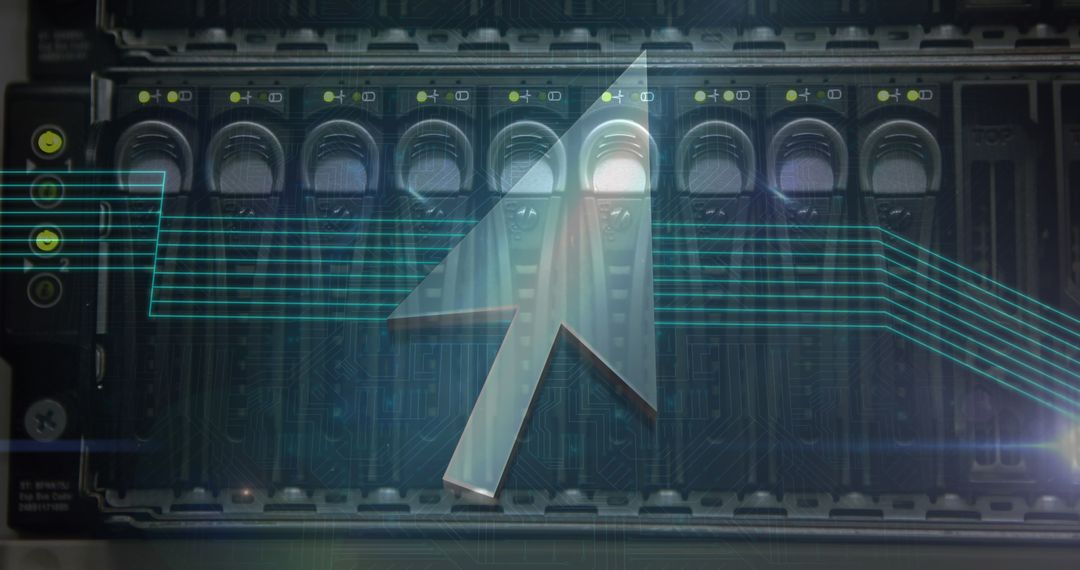 Abstract Digital Interface with Arrow Icons and Servers