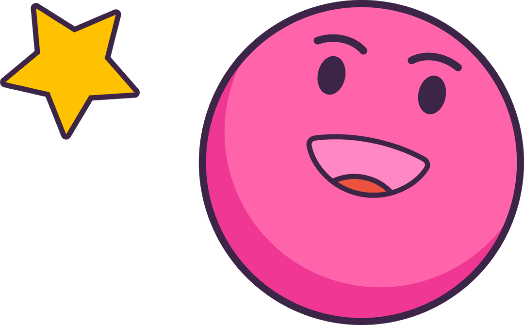 Pink Emoticon Face with Yellow Star on Transparent Background