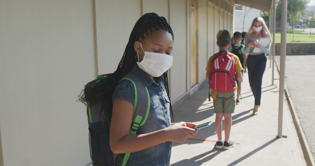 Children Wearing Masks and Practicing Social Distancing - Free Images, Stock Photos and Pictures on Pikwizard.com