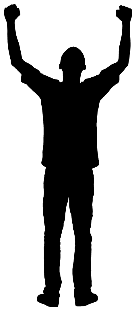 Transparent Silhouette of Man Celebrating with Hands Up