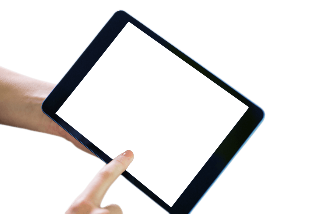Hand Using Tablet PC with Transparent Background for Design Mockup
