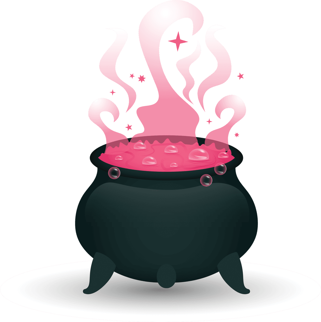 Magical Cauldron with Potion on Transparent Background