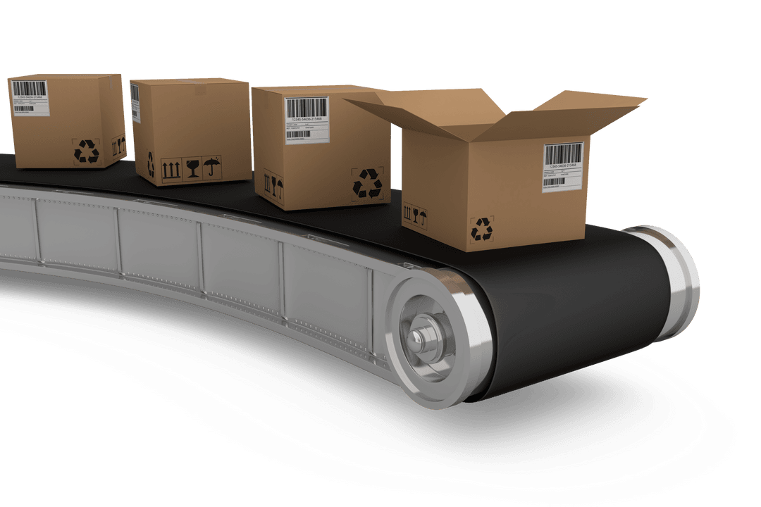 Boxes on Transparent Conveyor Belt Background Showing Trade