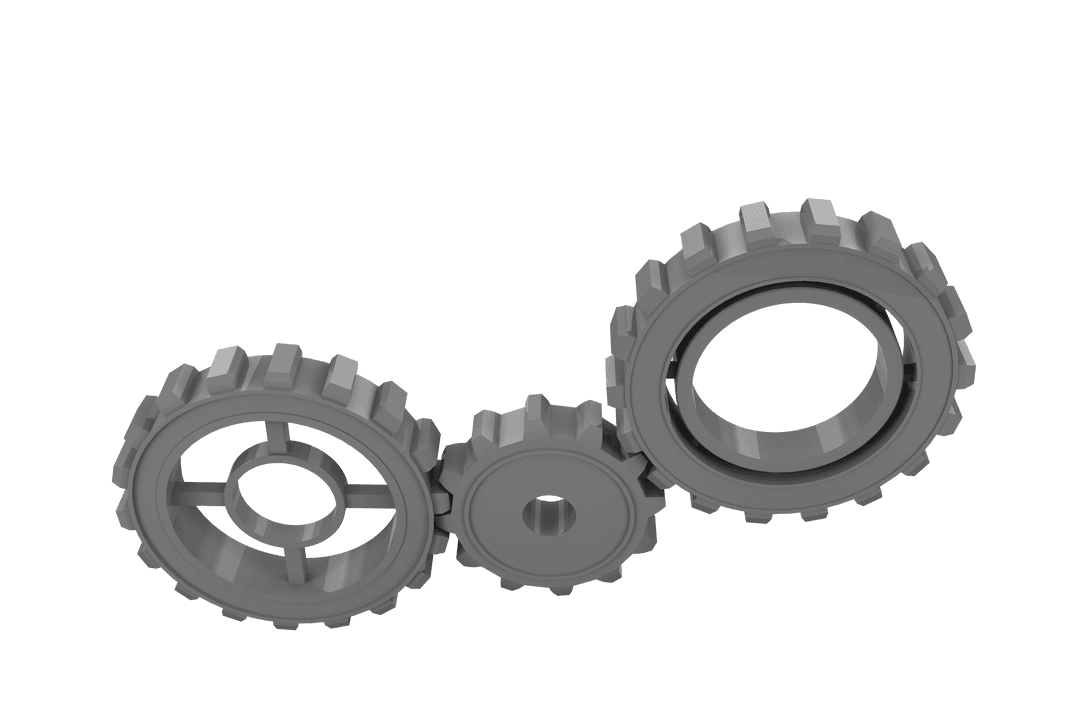 Connected Gray Gears on Transparent Background Illustration