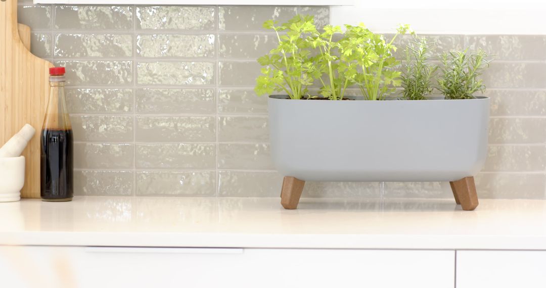 Kitchen Counter with Raised Herb Planter and Rustic Elements
