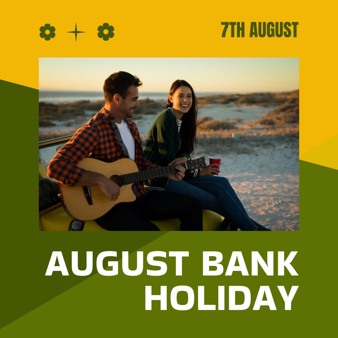 Happy Couple Enjoying August Bank Holiday at Beach Sunset