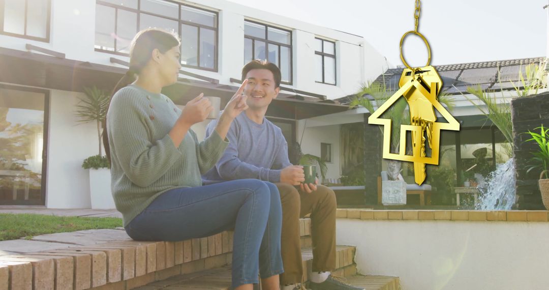 Happy Couple with House Key Embracing New Homeownership