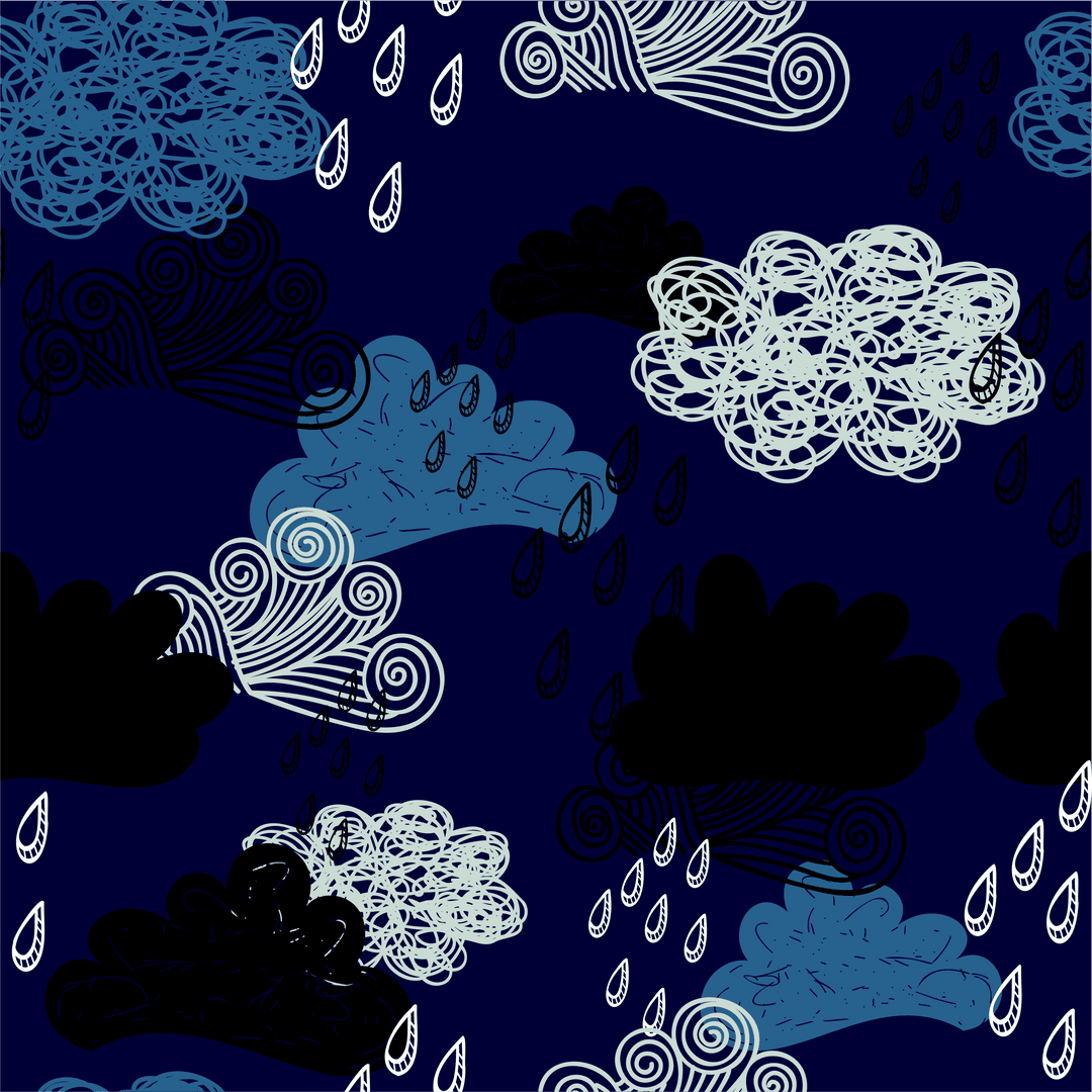 Stylish Doodle Clouds with Rain Transparent Background