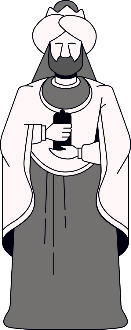 Man in Robe with Turban Holding Lantern on Transparent Background