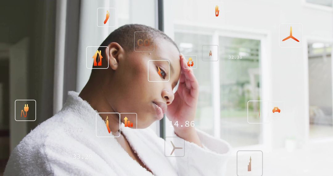 Contemplative Woman Analyzing Digital Data at Home