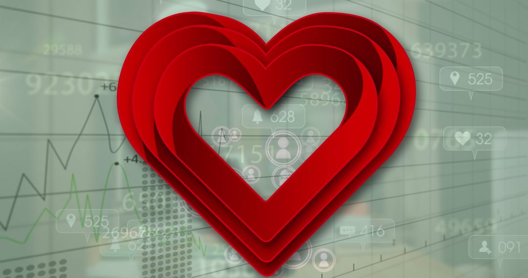 Layered Heart Shapes on Digital Data Interface Background