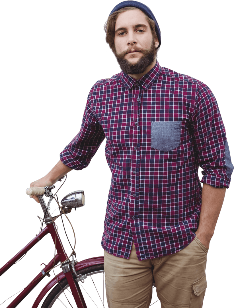 Transparent Background Hipster Man Holding Bicycle