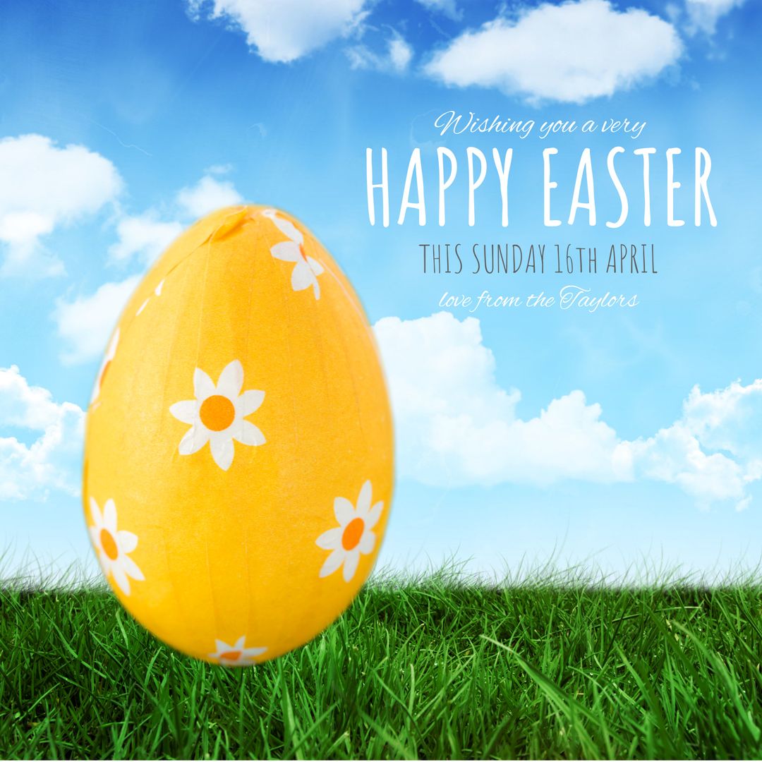Colorful Easter Egg in Sunny Landscape with Greeting Message