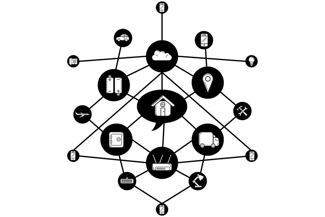Transparent Network of Digital Media Connection Icons