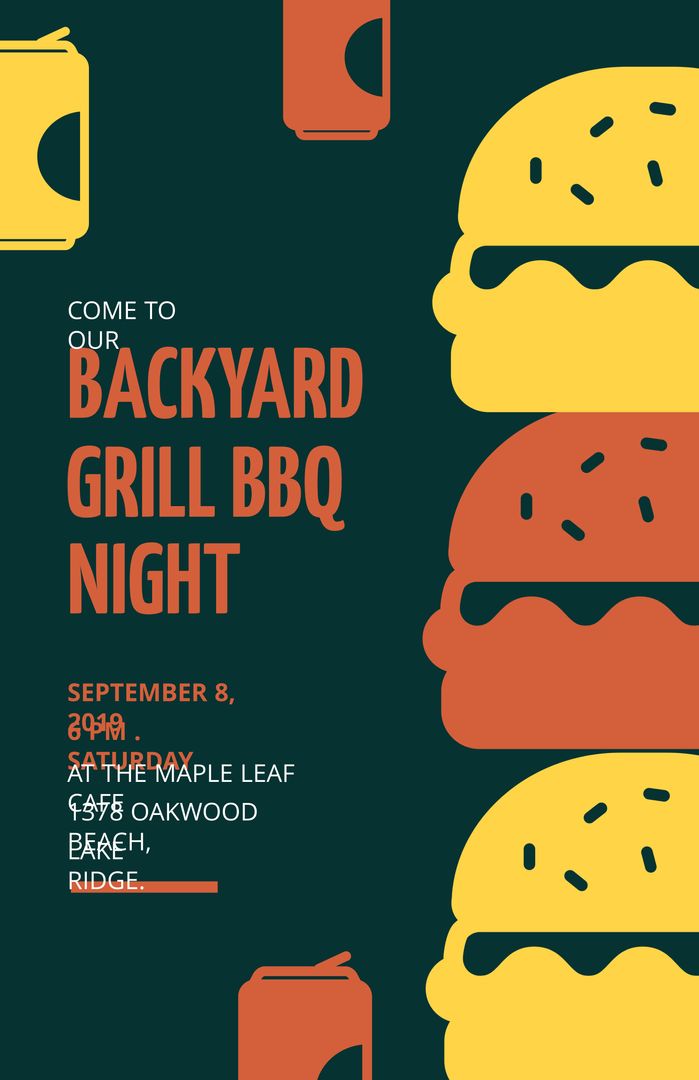 Backyard Grill BBQ Night Invitation with Burger Graphics and Warm Colors