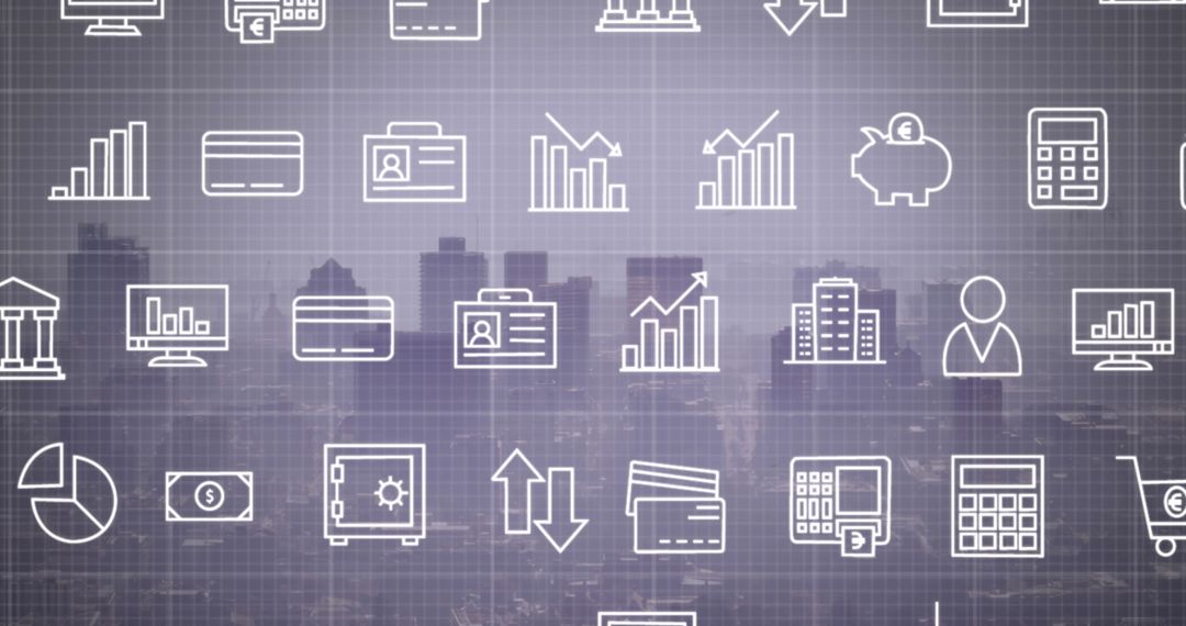 Digital Interface Icons Overlaying City Skyline