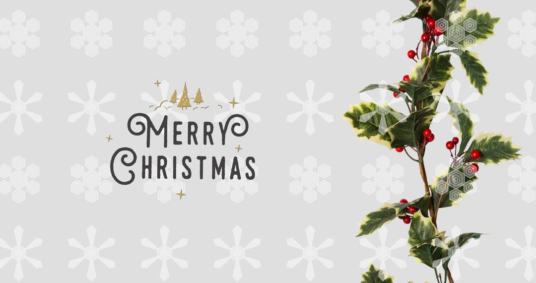 Merry Christmas Text with Holly and Snowflakes