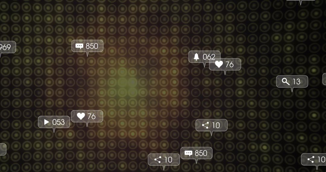 Floating Social Media Icons on Digital Grid Interface Design