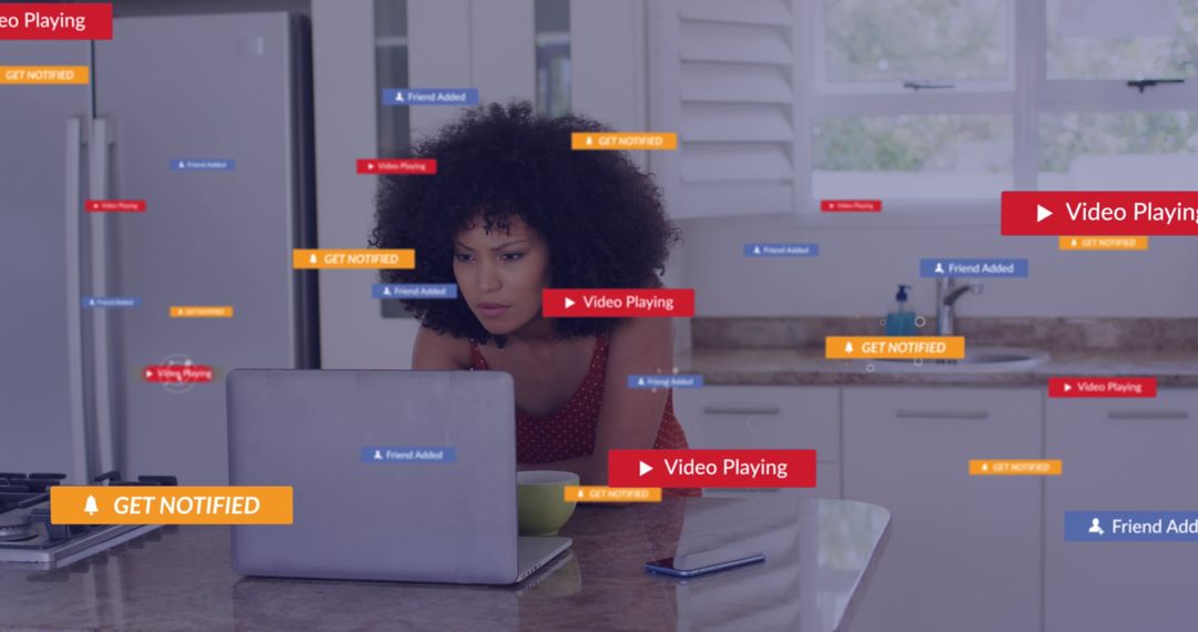 Focusing Through Digital Noise: Woman Navigating Online Notifications