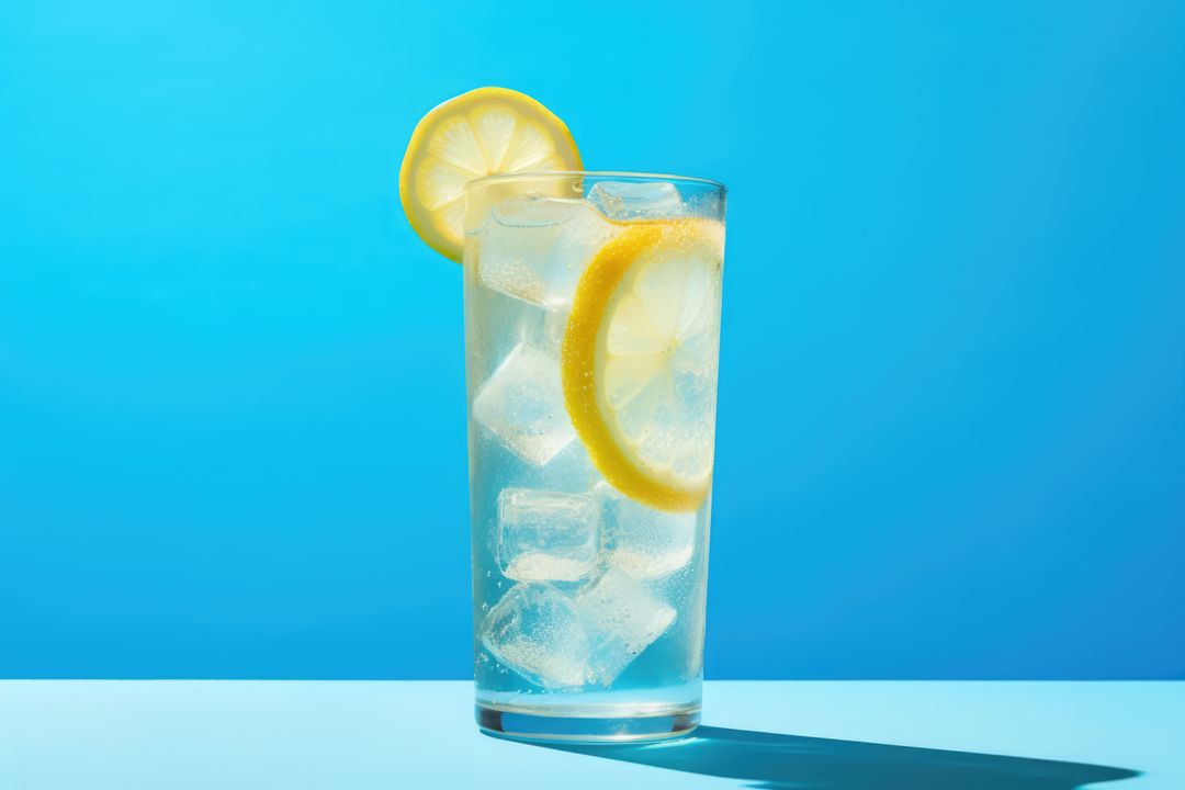 Refreshing Lemonade with Ice Against Blue Background - Free Images, Stock Photos and Pictures on Pikwizard.com