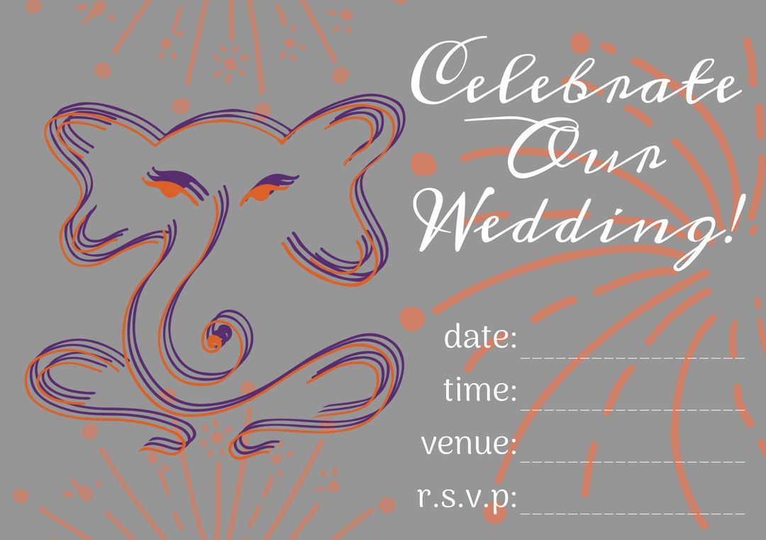 Elegant Elephant Themed Wedding Invitation with Celebrate Our Wedding Text - Download Free Stock Templates Pikwizard.com