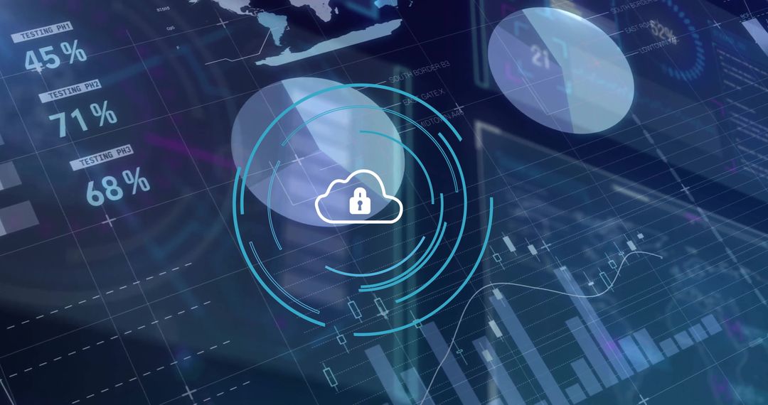 Cybersecurity Cloud Lock Overlay on Digital Data Dashboard
