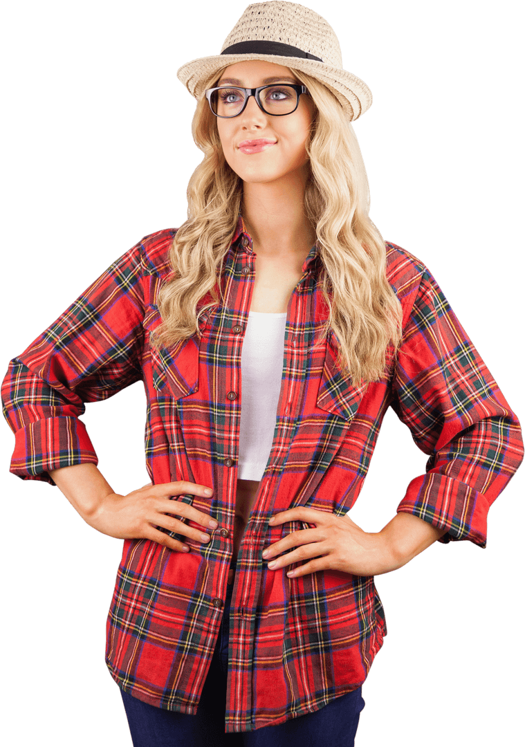 Casual Fashionable Woman With Hat on Transparent Background