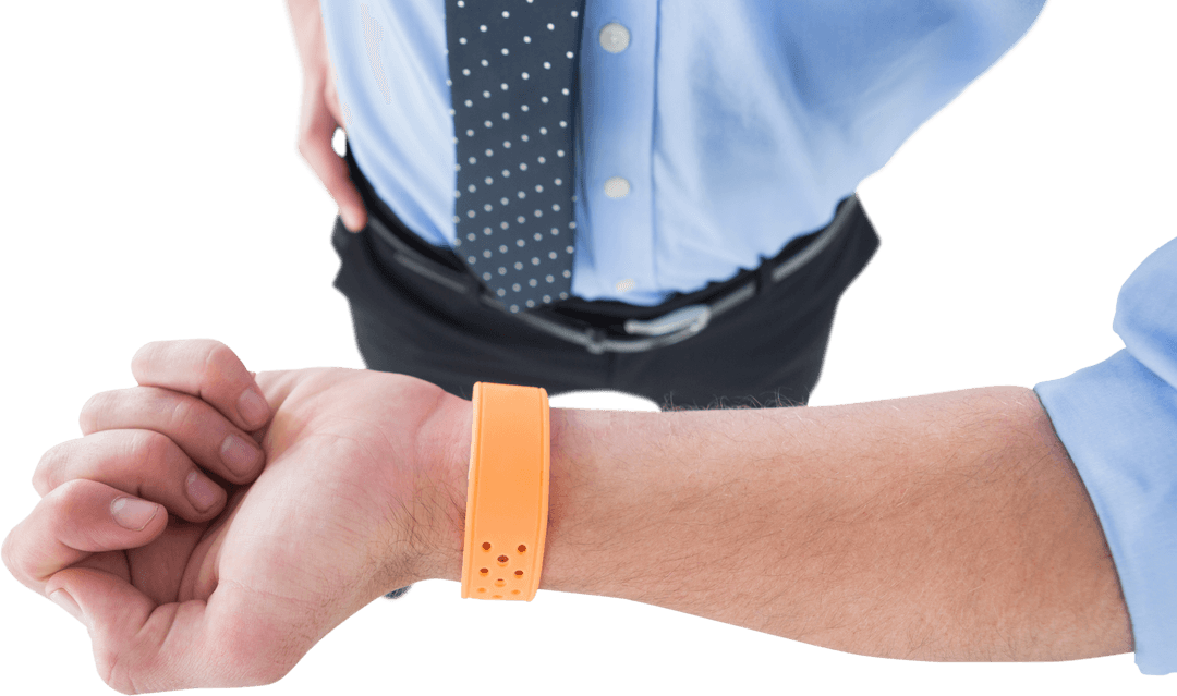 Businessman with Orange Smartwatch on Transparent Background