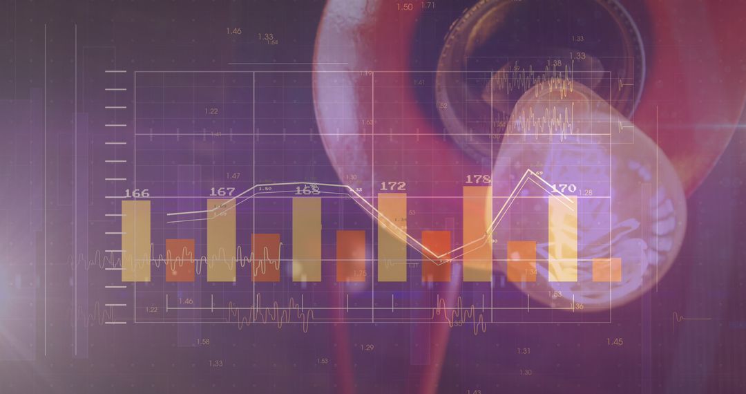 Financial Data Overlaying Illuminated Lightbulb