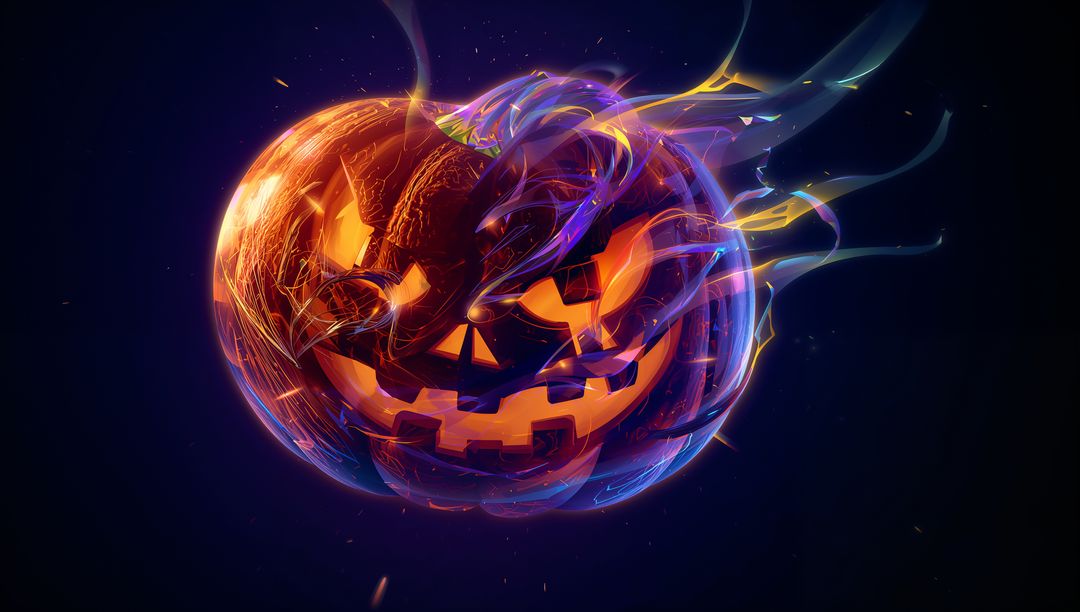 Floating Jack-O'-Lantern Emitting Neon Energy
