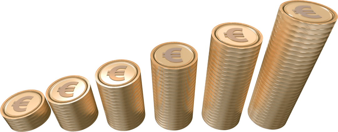 Ascending Euro Coin Stacks on Transparent Background