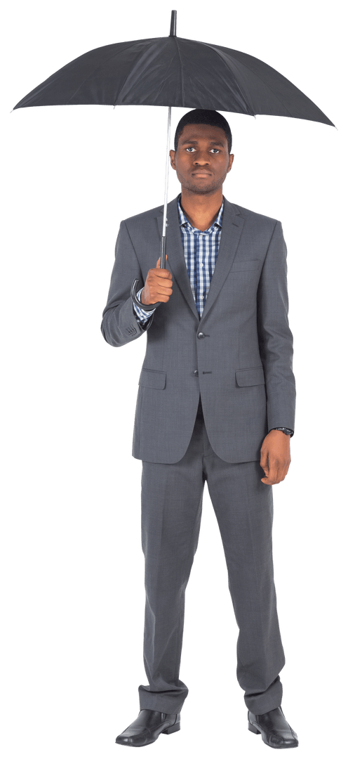 Businessman Holding Umbrella for Weather Protection Transparent Background