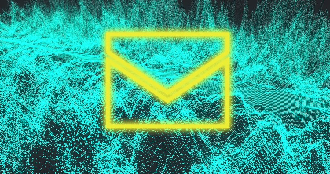 Neon Mail Icon Over Digital Waves and Pulses