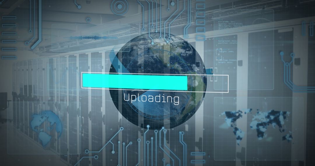 Data Processing Overlay on Digital Globe in Server Room