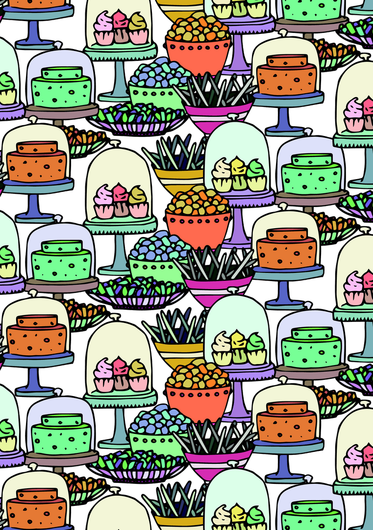 Transparent Jar Digital Pattern with Vivid Baked Goods Illustration