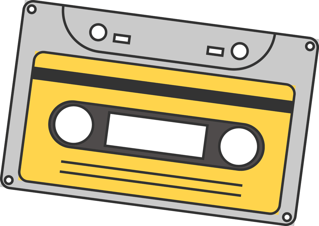 Retro Cassette Tape with Yellow Panel on Transparent Background