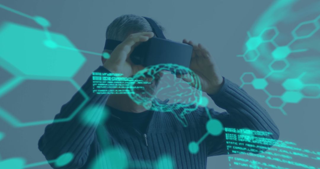 Man Engaging with Futuristic VR Technology and Digital Interface