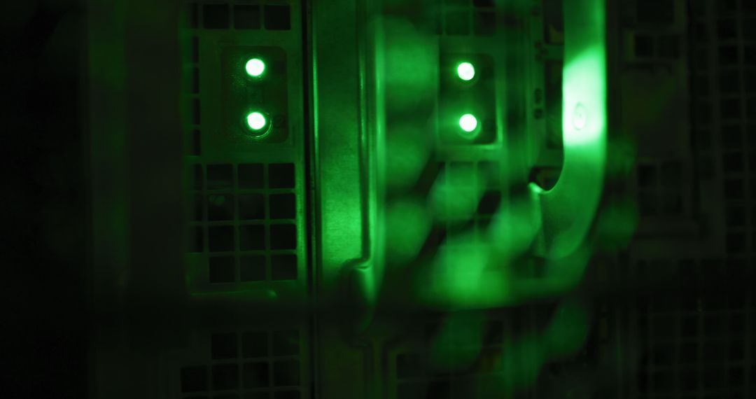 Close up of green control lights on computer servers in tech room - Free Images, Stock Photos and Pictures on Pikwizard.com