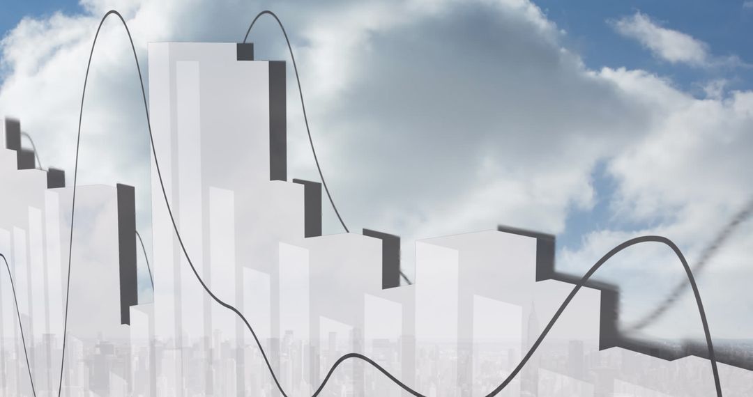 Surreal Cityscape with Graph Overlay Reflecting Market Trends