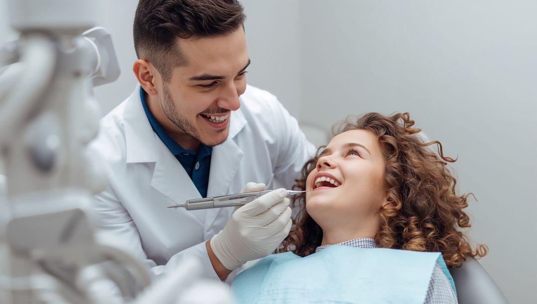 Pediatric Dentist Performing Checkup on Smiling Child Patient