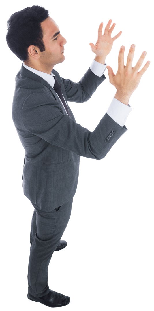 Transparent Businessman Gesturing Hands Raised Standing Isolated