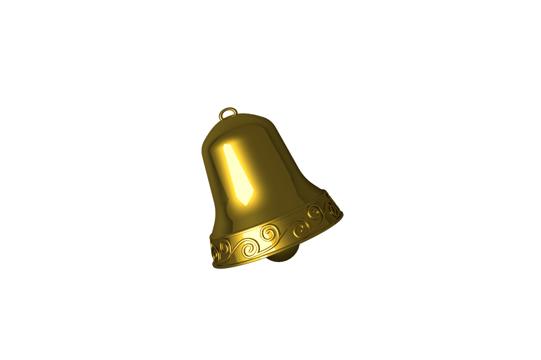 Golden Bell on Transparent Background with Intricate Detailing
