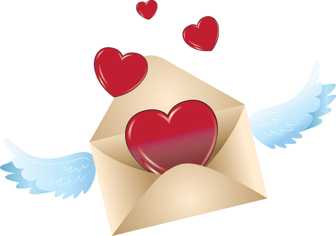 Love Letter Envelope With Hearts and Wings Clipart on Transparent Background
