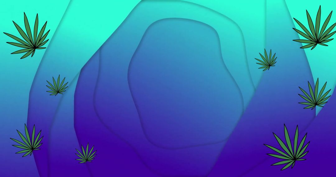 Abstract Blue Background with Green Leaf Illustration